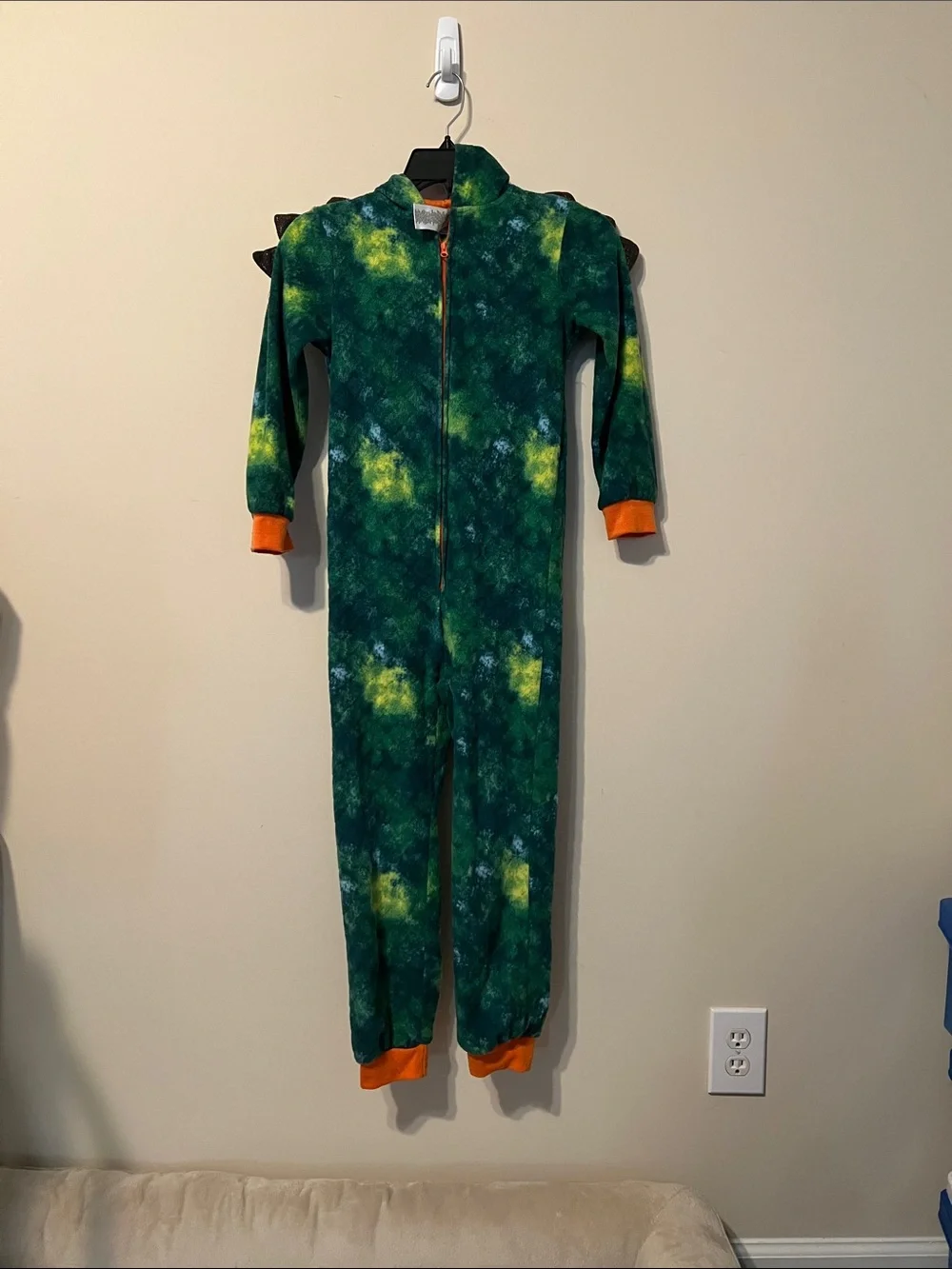 Sleep On It Green Tie-Dye Fleece One-Piece with Orange Trim